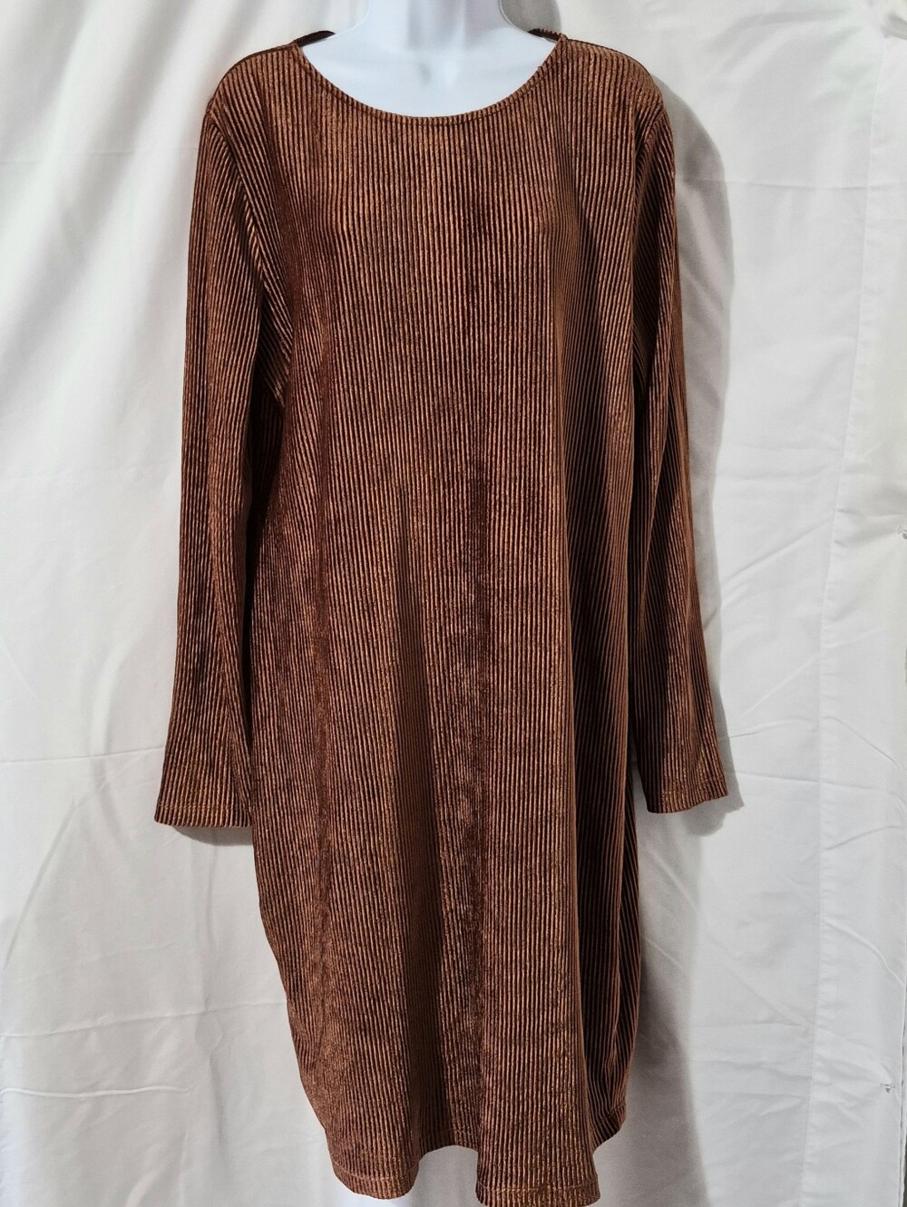 b. young Burnt Orange Pleated Long-Sleeve Polyester Shift Dress Autumn Fall NWT